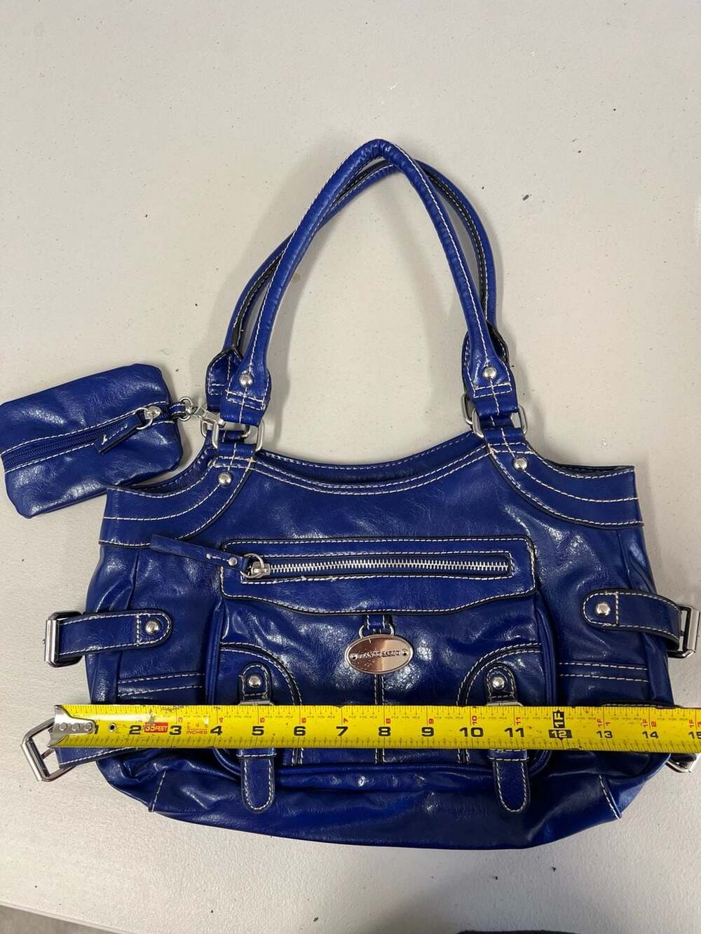 Franco Sarto Blue Faux Leather Shoulder Bag Handbag with Matching Coin Pouch